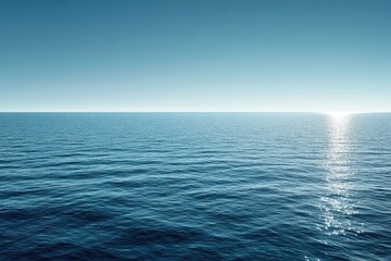Obraz premium A minimalist horizon where the sky meets the sea in a perfectly straight line, emphasizing the balance of nature