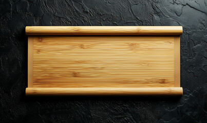 Elegant bamboo restaurant menu board displaying delicacies modern dining establishment food photography minimalist ambiance top view culinary artistry