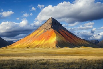 Stunning mountain displays vibrant colors under a clear sky in remote landscape