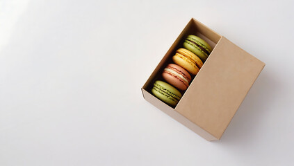 Colorful macarons in a box