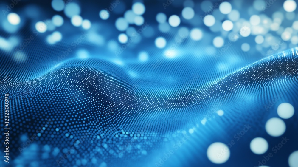 Poster blue and white dots blend together in an abstract pattern, creating a tech-inspired background.
