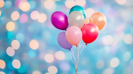 Celebrate the holidays with vibrant balloons against a soft and dreamy backdrop.