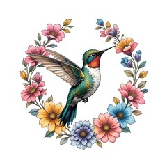 Obraz premium A beautifully illustrated hummingbird is the focal point of this image