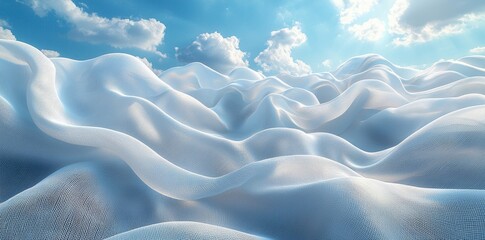 In a Slow-motion video, an Airy curtain waves gracefully in front of a Light sky