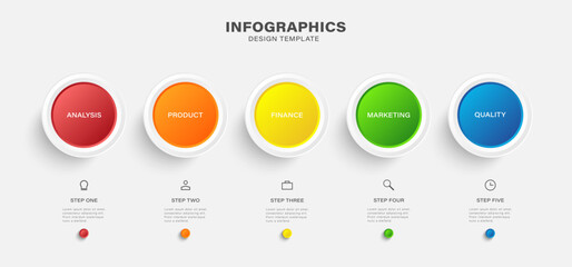 Infographics circle timeline with 5 data template. 3D Vector design template