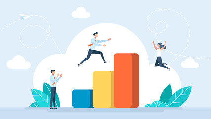 Teamwork to success together, employee career path or partnership support to help business growing. Team growth, teamwork help improve working and achieve success, work together. Flat illustration