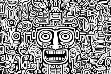 Happy Aztec doodle face mask background