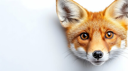 Obraz premium Curious fox peeking, white background, nature wildlife
