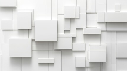White rectangles form abstract shapes on a soft white background, evoking a digital, high-tech feel.
