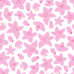 Seamless pattern with elegant azalea flowers. Floral vector flat hand drawn background for textile design, scrapbooking, wrapping paper, etc.
