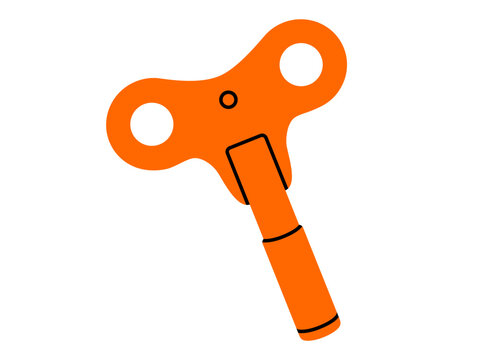 Hand drawn cute cartoon illustration winding key. Flat vector winder sticker doodle. Protection or access icon. Мechanism start tool. Start of project. Control or dependence. Take control. Isolated.