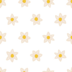 Seamless pattern with daffodil flower buds. Floral vector flat background in naive style