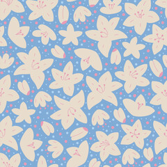 Minimalist modern seamless pattern with abstract flowers. Vector flat floral background for textile design, scrapbooking, wrapping paper, etc.