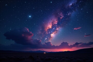 Naklejka premium Blazing meteors streak across inky black, star-studded expanse , dark, science, outer space