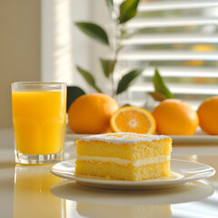 Orange cake and orange juice