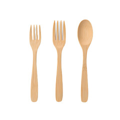Eco-friendly bamboo cutlery set on a white background, highlighting a sustainable and stylish alternative to plastic, perfect for promoting an environmentally conscious lifestyle with natural material
