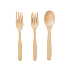 Eco-friendly bamboo cutlery set on a white background, highlighting a sustainable and stylish alternative to plastic, perfect for promoting an environmentally conscious lifestyle with natural material