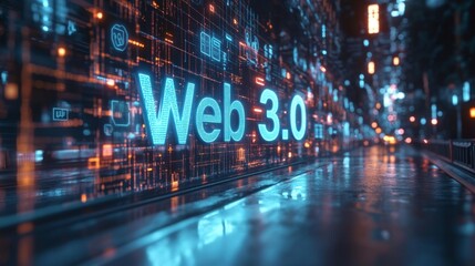 Fototapeta premium Futuristic Web 3.0 Digital Concept in Glowing Neon. Generative AI