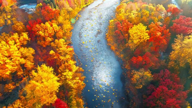 Autumn Radiance: Aerial View of Flame-Hued Trees - made with Generative AI