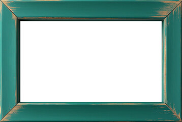 Green frame on white, wooden frame on a wall, blank vintage picture frame