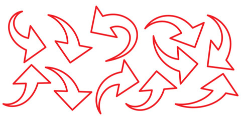 Red large forward or left pointing solid long arrow icon sketched as vector symbol	