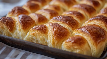 Freshly Baked Golden Brown Croissants on a Rustic Tray