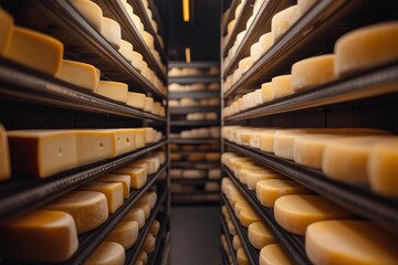 Cheese aging in a modern temperature-controlled room