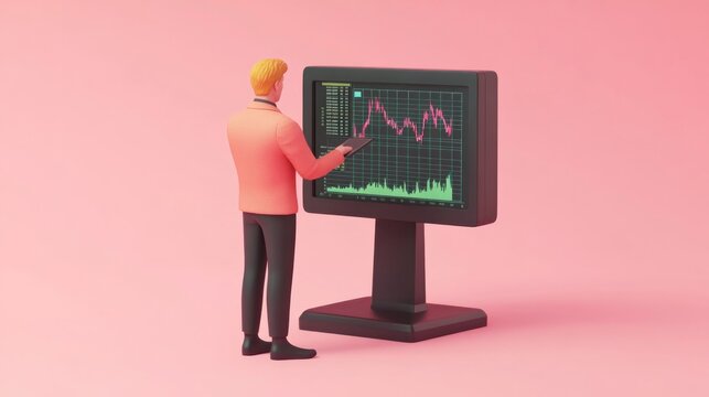 Analyst reviewing stock market decline on monitor
