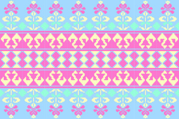 Geometric, seamless,pixel traditional ethnic, thai pattern, fabric pattern for textiles, rugs, wallpaper, clothing, sarong, batik, wrapping, embroidery, print, background, cover, illustration, vector.