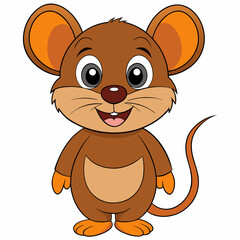 Cute Cartoon Mouse Big Round Ears Brown Fur Large Eyes Friendly Smile