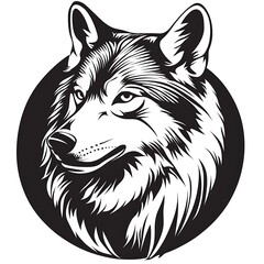 Obraz premium Wolf head graphic, stylized portrait, black and white