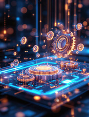 Fototapeta premium Innovative Digital Technology Visualization Featuring Floating Mechanical Components