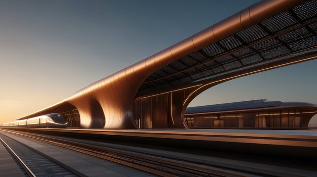 Sustainable hyperloop station with minimalist design and solar panels
