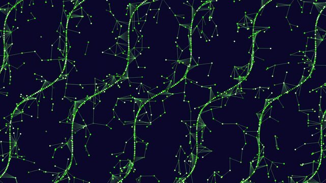 An intricate network of lines and dots arranged in a circular pattern. The interconnected lines and positioned dots create a complex structure