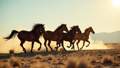 Wild Mustang Horses Galloping Freedom