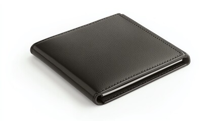 A sleek black leather wallet, compact and stylish, perfect for everyday use and carrying essentials like cards and cash.
