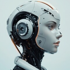 Fototapeta premium Futuristic robotic head with intricate mechanical design and details