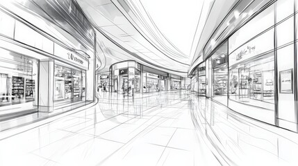 Modern Shopping Mall Interior Sketch Concept for Retail Design