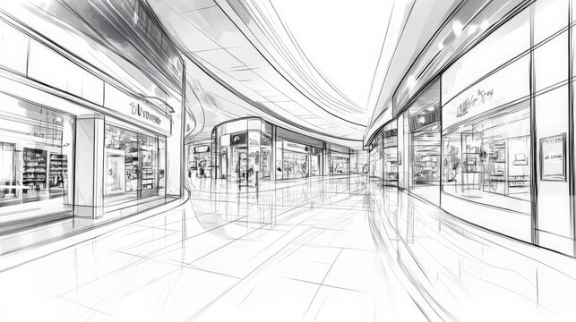Modern Shopping Mall Interior Sketch Concept for Retail Design