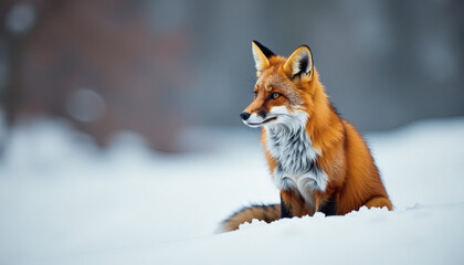 Red Fox in Winter Snow Scene