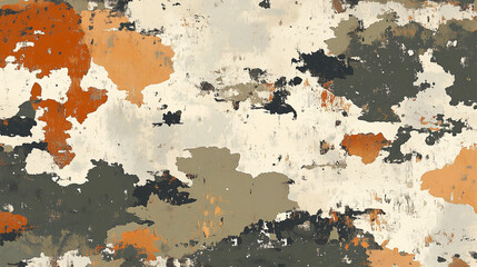 Textured Camouflage Pattern with Cream and Orange Accents
