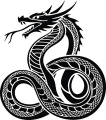 dragon snake Chinese New Year mascot logo design concept line vector illustration white background