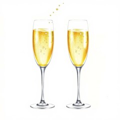 two glasses of champagne isolated on white background