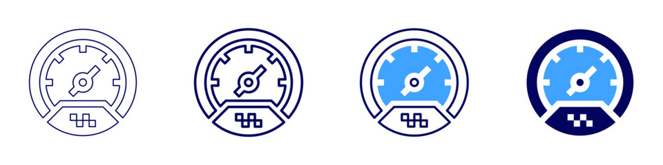 Speedometer calibration machine icon in 4 different styles. Thin Line, Line, Bold, and Bold Line. Duotone style. Editable stroke