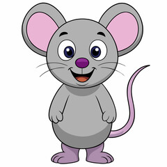  Cute Cartoon Mouse Big Round Eyes Gray Fur Pink Ears Smiling Expression