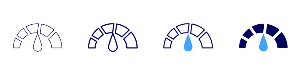 Speedometer error icon in 4 different styles. Thin Line, Line, Bold, and Bold Line. Duotone style. Editable stroke