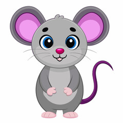  Cute Cartoon Mouse Big Round Eyes Gray Fur Pink Ears Smiling Expression