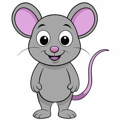  Cute Cartoon Mouse Big Round Eyes Gray Fur Pink Ears Smiling Expression