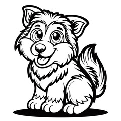 Fluffy Dog Sitting Contentedly. Animal Vector Graphic Art Illustration