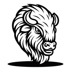 Naklejka premium Strong Bull Head with Large Horns. Animal Vector Graphic Art Illustration